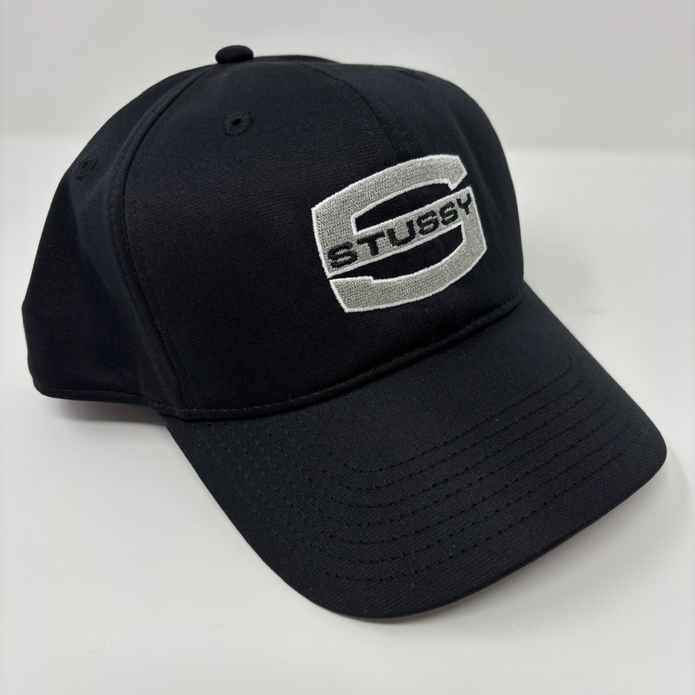 Stussy Hat Mens Black Embroidered Logo Snapback Cap OSFA Large 'S' Mid-Depth